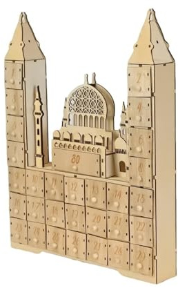 Ramadans Countdown-Kalender, Holz, 30 Schubladen, LED-beleuchteter Eid-Adventskalender für Islamiker, Heim- und Party-Tischdekoration, religiöse Festival-Dekorationen