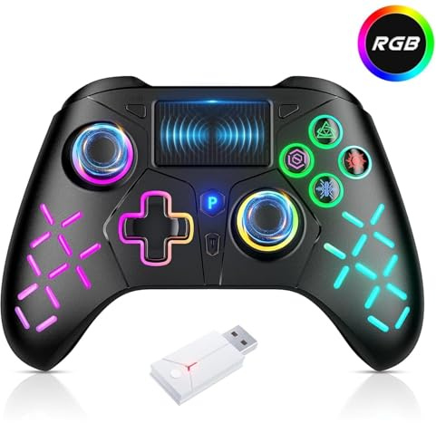 Bonadget Wireless Controller für Kabelloser Gamepad Kompatibel mit mit RGB Lichter, 2,4G-Adapter, Dual Motor Vibration, 6-Achsen-Sensor, Touchpad, Audio & Turbo Macro Function