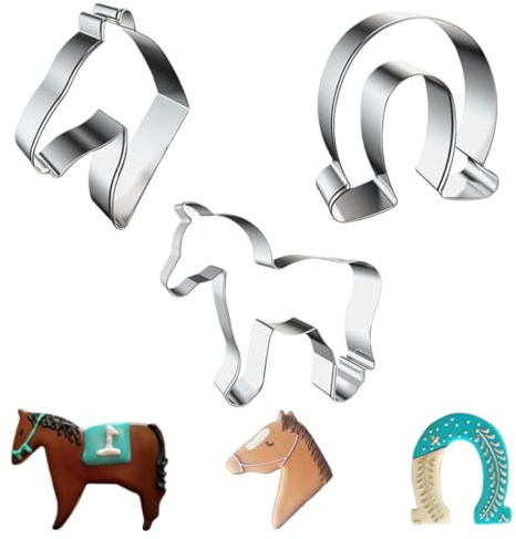UIEXAY Emporte-Pièces Cheval, 3 Pièces Ensemble D'Emporte-Pièces Cheval De Noël, Emporte-Pièce En Acier Inoxydable Tête De Cheval, Emporte-Pièce Fer À Cheval