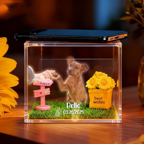 Scatola Commemorativa Olografica Personalizzata per Animali Domestici – Cornice in Resina con Foto e Incisione – Regalo Speciale per Ricordare il Tuo Animale, Perfetto per Amici, Familiari