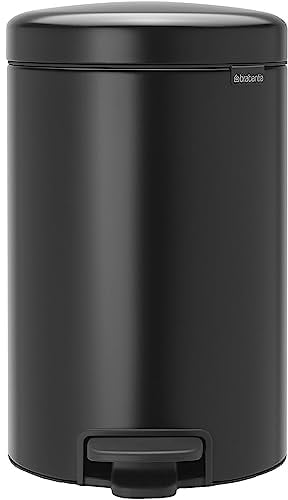 Brabantia Newicon Cubo de Basura con Pedal, Acero Inoxidable, Negro Mate, 12L