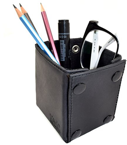 Hide & Drink, Leather & Waxed Canvas Pen & Pencils Desktop Tray/Office Supplies Organizer, Handmade (Charcoal Black)