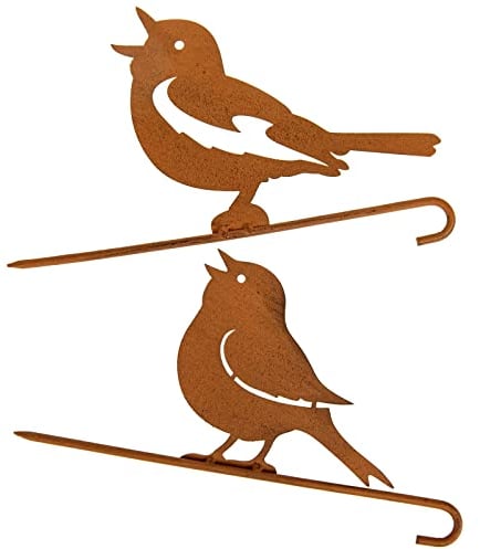 SIDCO Baumstecker Vogel 2 Stück Garten Stecker Metall Figur Rost Spatz Meisen Deko