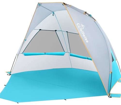 WolfWise Tenda da Spiaggia Portatile UPF 50+, Tenda Parasole a con Pavimento Estensibile, ideale per campeggio e attività all'aperto