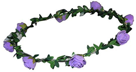 Light Up Floral Wreath Crown Garland with Warm White LEDs - Glowtopia - Flower Headband Wedding Decoration Festivals (Rosebud - Purple)