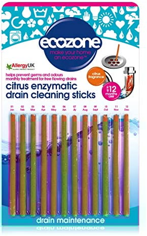 EcoZone Drain Cleaning Sticks, Enzymatic Pipe Unblocker, Prevents Plug Hole Obstructions & Keeps Water Flowing Freely, Natural Vegan & Non Toxic Kitchen & Bathroom Treatment Kit (x 12, 1 Year Supply)