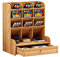 Wooden Desk Organiser Multi-Functional Drawer Stationery Desktop Storage Box Desk Tidy Pen Holder for Home, Office and School (Cherry Color)