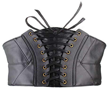 JZK Schwarz Damen elastischen Gürtel Korsett tägliche Abnutzung und kostüm, Korsett Hüftgurt, elastischer Taillengürtel für Steampunk Kostüm