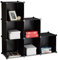 relaxdays 1 x Stufenregal 6 Fächer, Steckregal als Kleiderschrank oder Raumteiler, offenes Regalsystem, HBT 110x110x35cm, schwarz