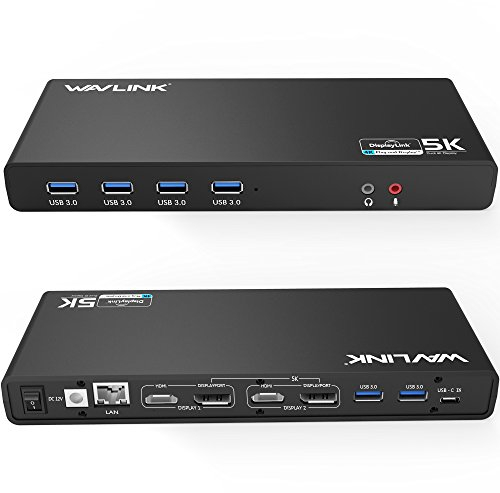 WAVLINK - Docking station USB-C, 2 x (HDMI+DisplayPort), Dual 5K e 4K Display, 6 x USB3.0, USB-C, Gigabit Ethernet, Audio&Mic, per computer portatile PC, compatibile con Mac OS e Windows