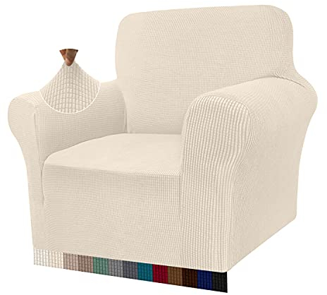 Granbest High Stretch Sofabezug Moderne Sofaüberwurf Jacquard Elastische Sofahusse für Wohnzimmer Protector für Hunde Haustiere (1 Sitzer, Beige)