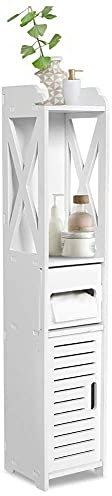 Bathroom Cabinet Tall Bathroom Cabinet Freestanding Bathroom Storage White Dresser, Narrow Storage Cabinet, Storage Cupboard Floor Standing (80 x15.5 x 15cm)