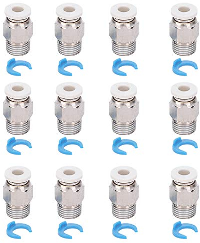 12 Stück Pneumatische Steckverbinder, M10 Straight Fitting Push to Connect, Gewinde M6 Pneumatische Gerade Schnellverschraubung Set, Zubehör für 3D-Druckerextruder CR10