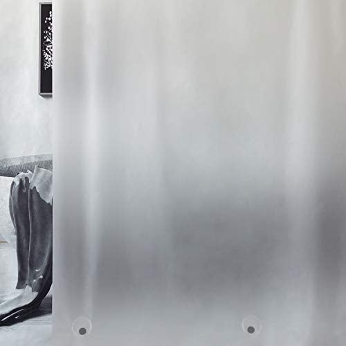 WELTRXE Rideau de Douche Anti-moisissure 180 x 180 cm EVA Imperméable avec 12 Anneaux et Poids Inférieur Magnétique, Rideau de Bain Semi-Transparent 0,15 mm, Effet Verre Opaque, pour Baignoire