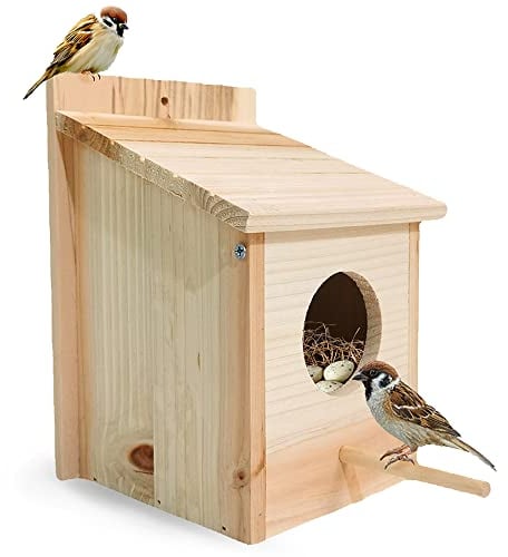 Nistkasten Bausatz Rotkehlchen, Nistkasten für Meise, Vogelhaus Wetterfest aus Holz, Vogelhäuschen Zum Aufhängen Blaumeise Wellensittich aus Massiv Holz mit 60mm Einflugloch Vogelfutterhaus Brutkasten