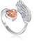 Qings Citrin November Geburtsstein Topas Ringe Sterling Silber Damen Verstellbarer Birthstone Flügel Feder Citrin Herz Zirkonia Verlobungsring Eheringe Geburtsstein Schmuck für Frau Freundin