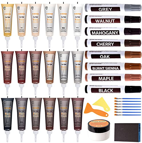 Wood Floor Scratch Repair Kit - 40 Sets - Furniture Repair Kit Wood Markers, Hardwood Repair Kit Wood Filler for Scratches Stains Holes - Touch Up Any Wood, Laminate, Cabinet, Door, Table
