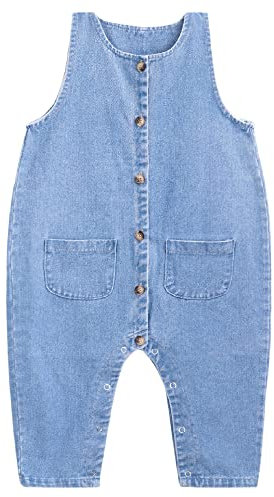 Bebè Bimbi Bimbe Salopette in Denim Dungarees Pantaloni di Jeans Playsuit Vintage - Classico Jeans Blu Taglia 80