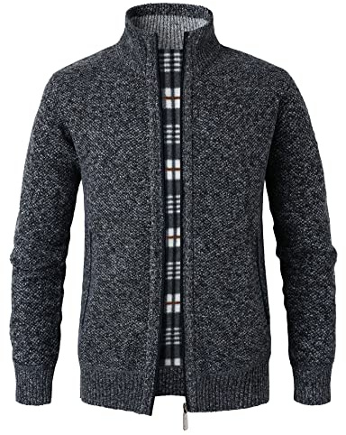 Btmpmcs Cardigan da Uomo Lavorato a Maglia Manica Lunga Giacca Stand Collare Cappotto Invernale Caldo Maglione Pullover Foderato in Pile con Cerniera Classico Felpa