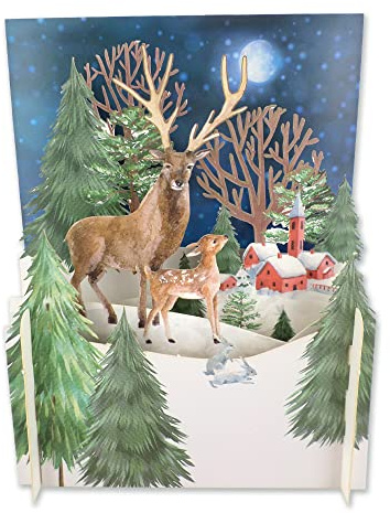 Majestic Snowy Stag & Fawn 3D Pop Up Christmas Greeting Card By Alljoy Cards XPOP023