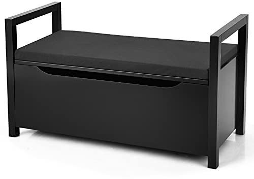 CASART Shoe Bench, Flip-Up 2-In-1 Shoe Cabinet Storage Organiser with Padded Cushion & Side Handles, Home Office Multifunctional Entryway Storage Benches for Shoes Clothes Toys Dolls (Black)