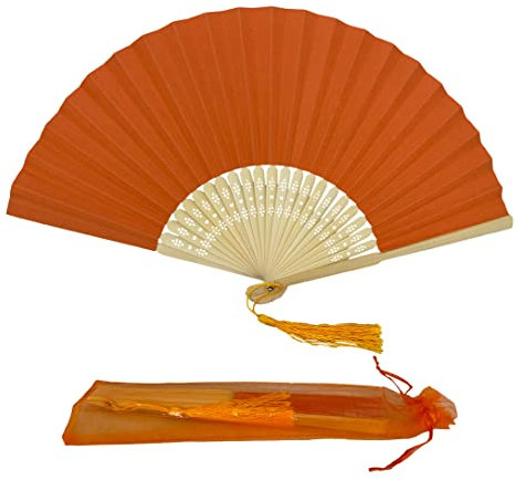 Paper Handheld Folding Fan with a Tassel and Grade A Bamboo Ribs for Women Girls Summer Party Favour Birthday Wedding Gift (Orange)