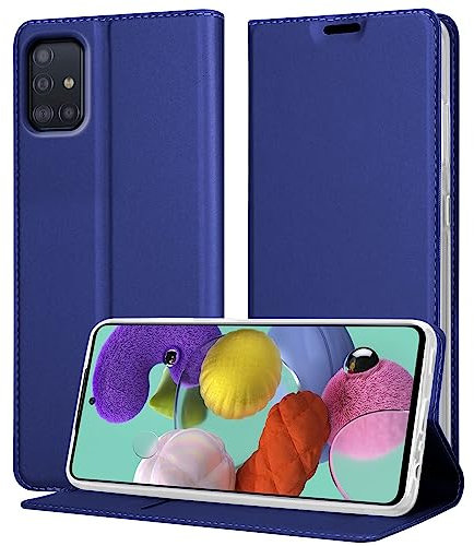Cadorabo Hülle kompatibel mit Samsung Galaxy A51 5G in Classy DUNKEL BLAU - Schutzhülle mit Magnetverschluss, Standfunktion und Kartenfach