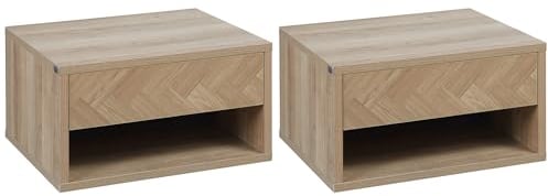 HOMCOM Floating Bedside Table Set of 2 Wall Mounted Nightstand with Storage Drawer and Open Shelf for Bedroom, Natural