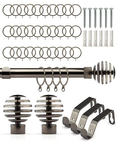 Emma Barclay Extendable Curtain Pole With Finials Rings Brackets & Fittings Sets 16-19mm in Black Silk Metal Curtain Poles For Eyelet Curtains Rod-Metal Slice Collection 1.6m-3m Black Silk