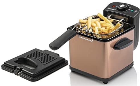 Bestron Friggitrice a olio, mini friggitrice per 1 porzione di patatine fritte, pesce o pepite, con tecnologia a zona fredda e controllo della temperatura fino a 190°C, con cestello in acciaio inox,