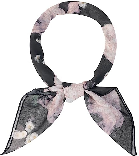 Allegra K Foulards en mousseline de soie pour femme – 70,1 x 70,15,2 cm – Imprimé floral carré foulard foulard foulard, noir/rose, 70x70cm/27.6x27.6 inches(LxW)