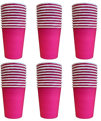 Kissymix Pink Paper Cups 60 Colourful Disposable Paper Party Cups - Bright Pink Cups for Birthdays, Parties and Celebrations