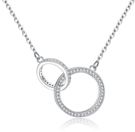 EVER FAITH 2 Kreis Halskette für Damen Mädchen 925 Sterling Silber Cubic Zirconia Doppelringe Freundschaft Choker Kette