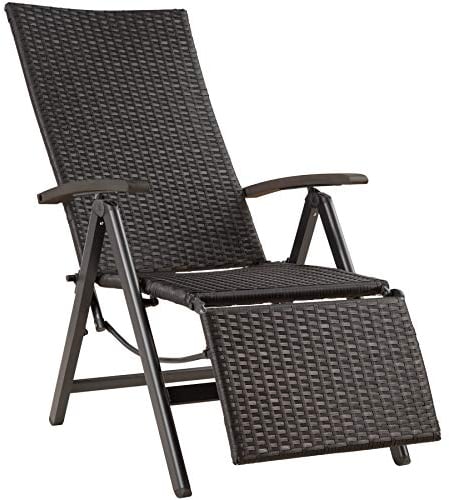 TecTake® Fauteuil de Jardin Pliable avec Repose Pieds Accoudoirs et Dossier inclinable pour Salon de Jardin Exterieur en Rotin et Aluminium, Chaise Longue Mobilier de Jardin