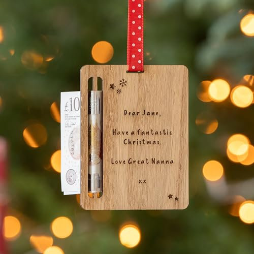 Money gift ideas wooden ornament for a money holder | creative ways to gift money | alternative to Christmas money wallet with personalised message | money gifts