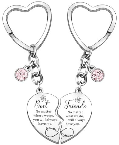 HULALA Best Friend Keyrings For 2 Women Girls Birthday Christmas Gifts Friendship Key Ring Matching Heart Keychain