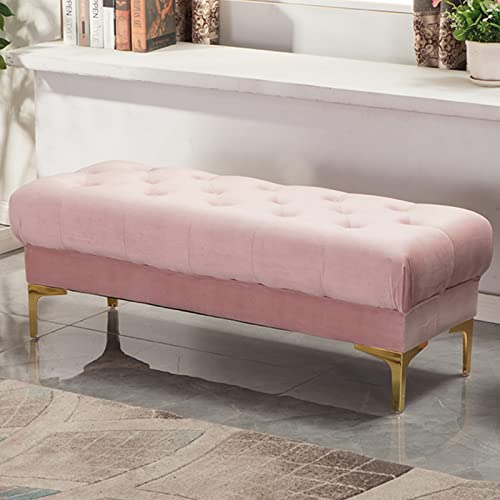 GArcan Moderne, mit Samt gepolsterte Eingangsbank mit Stauraum und goldenen Beinen, Schuhwechselhocker, Bettbank für Wohnzimmer, Schlafzimmer, Eingangsbereich, Rosa, 100 x 45 x 45 cm (39 x 18 x 18