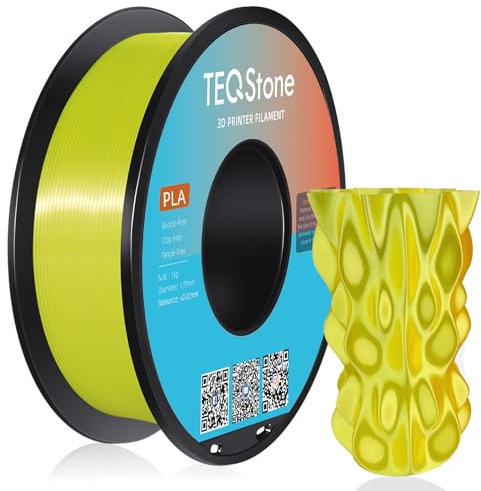 TEQStone Silk PLA Filament 1,75mm Gelb 1KG, Hochglänzende Oberfläche, Sauber Gewickelt, Maßhaltigkeit +/-0,02mm Vakuumverpackung
