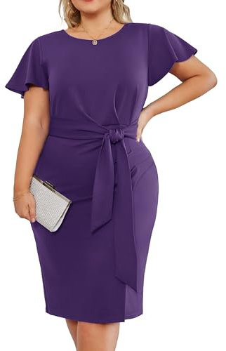 Hanna Nikole Grande robe de fête pour femme - Manches courtes - Sans manches - Col en V - 520, lilas, 50 grande taille