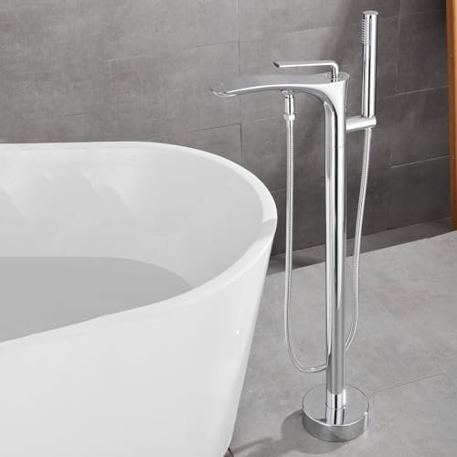 XJTNLB Mitigeur Baignoire Ilot sur Pied Chrome Robinet Baignoire Douche Mitigeur Monocommande Bain Chaud et Froid