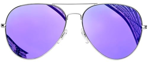 KANASTAL Purple Sunglasses Womens Mirror Mens Polarised Retro Vintage Classic Mirrored Rectangular UV400 Protection Metal - Sliver Frame Purple Lens