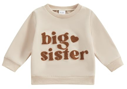 Yassiglia Baby Mädchen Schwester Matching Outfit Kinder Sweatshirt Neugeborene Langarm Strampler Big Sister Little Sister Outfits Herbst Kleidung (Khaki-B, 3-4 Years)