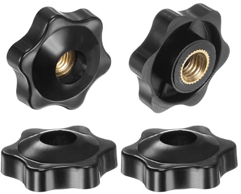 QUARKZMAN 4pz Pomelli a Stella M8 con Filettatura Femmina, Testa da 32mm, Plastica con Foro Passante, Vite in Ottone, Manopole a Compressione Filettate, Nero