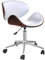 Fohfurniture Holz Bürostuhl, Breiter PU Leder Chefsessel, Frisiertischstuhl Moderner Computer Schreibtischstuhl aus Nussbaumholz, 360° drehbar, höhenverstellbar mit Home Office (Wing, Weiß)
