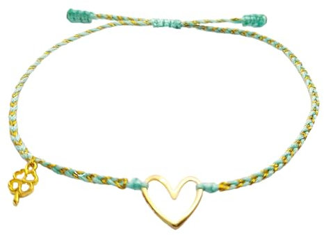 Bracelet Porte Bonheur Femme Bijoux Belle À Tomber, Bracelet Cœur Plaqué Or, Bijoux Trèfle à Quatre Feuilles Pour Femme, Fin Bracelet Bresilien Tresse, Création Française (Vert d'eau, plaqué or)