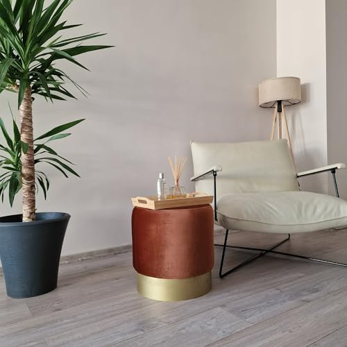 [en.casa] Sitzhocker Larvik Fußhocker runder Schminkhocker aus Samt Fußstütze 40x40 cm Beistellhocker Polsterhocker gepolstert Orange