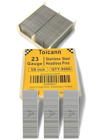 Toicann 23 Gauge Stainless Steel Pinner Nails 9000 pcs Headless Pin Nails for 23 GA Pneumatic or Electric Pinner or Pin nail gun, Ideal for Fine Woodworking or Trim Work (5/8(9000 pcs))
