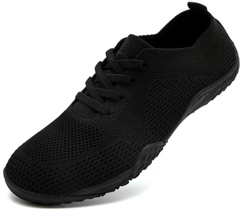 JUEQIBAA Barfuss Schuhe Damen Barfussschuhe Leichte Turnschuhe Freizeitschuhe Sportschuhe Stoffschuhe Joggingschuhe Bequem Traillaufschuhe Schwarz 40 EU