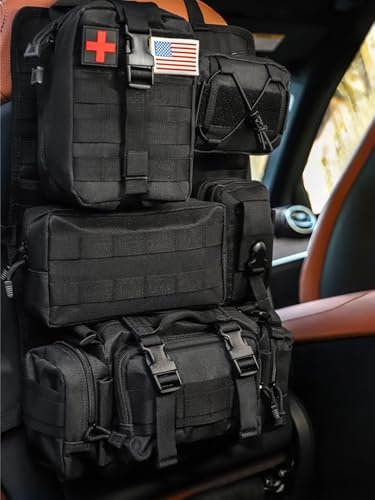 GAIZON Universal Tactical Car Seat Back Organizer, Tactical Portable Car Storage Bag with 5 Detachable Molle Pouches, Tactical Wear-resistant Organizer for Jeep, Ford, Trunk and SUV(Black)
