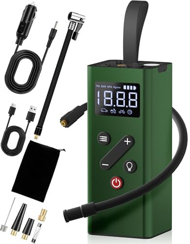 IFYFUL Portable Tyre Inflator | 150PSI Cordless Air Compressor | Battery Power Plus 12V DC | AUTO SHUTOFF | with Tyre Pressure Gauge for Car Tires and Other Inflatables | Green